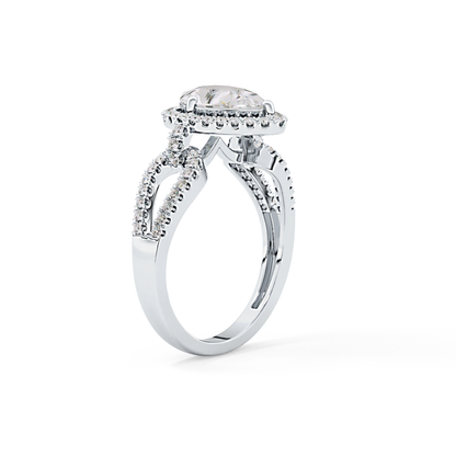 Pear Cut 1.12 Carat Moissanite Ring – Split Shank and Pave Setting in Gold