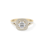 Round Cut 0.71 Carat Moissanite Ring – Split Shank and Double Halo Setting in Gold