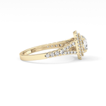 Round Cut 0.71 Carat Moissanite Ring – Split Shank and Double Halo Setting in Gold