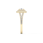 Round Cut 0.71 Carat Moissanite Ring – Split Shank and Double Halo Setting in Gold
