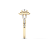 Round Cut 0.71 Carat Moissanite Ring – Split Shank and Double Halo Setting in Gold