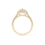 Round Cut 0.71 Carat Moissanite Ring – Split Shank and Double Halo Setting in Gold