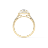 Round Cut 0.71 Carat Moissanite Ring – Split Shank and Double Halo Setting in Gold