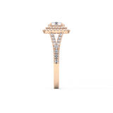 Round Cut 0.71 Carat Moissanite Ring – Split Shank and Double Halo Setting in Gold