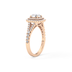 Round Cut 0.71 Carat Moissanite Ring – Split Shank and Double Halo Setting in Gold