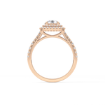 Round Cut 0.71 Carat Moissanite Ring – Split Shank and Double Halo Setting in Gold