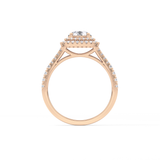 Round Cut 0.71 Carat Moissanite Ring – Split Shank and Double Halo Setting in Gold