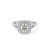 Round Cut 0.71 Carat Moissanite Ring – Split Shank and Double Halo Setting in Gold