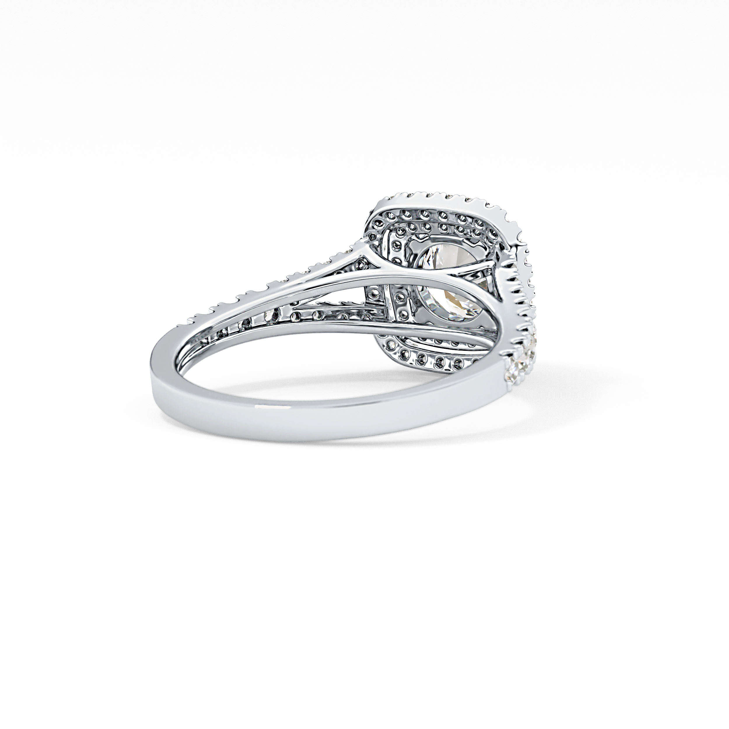 Round Cut 0.71 Carat Moissanite Ring – Split Shank and Double Halo Setting in Gold