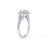 Round Cut 0.71 Carat Moissanite Ring – Split Shank and Double Halo Setting in Gold