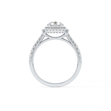 Round Cut 0.71 Carat Moissanite Ring – Split Shank and Double Halo Setting in Gold
