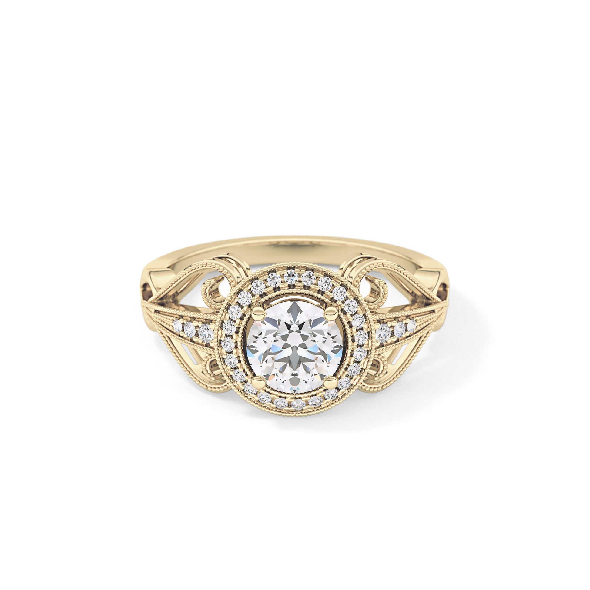 Round Cut 0.67 Carat Moissanite Ring – Halo and Pave Setting in Gold