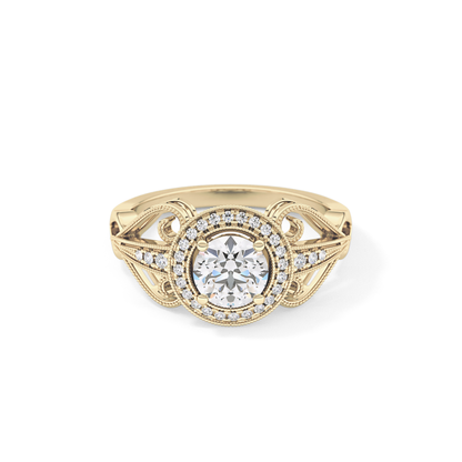 Round Cut 0.67 Carat Moissanite Ring – Halo and Pave Setting in Gold