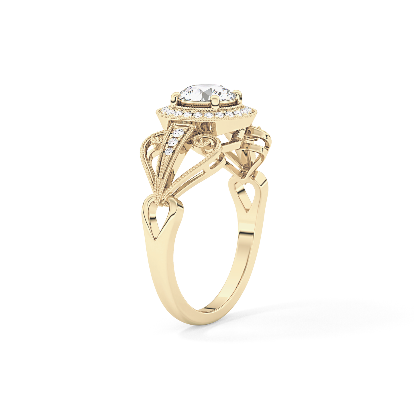 Round Cut 0.67 Carat Moissanite Ring – Halo and Pave Setting in Gold