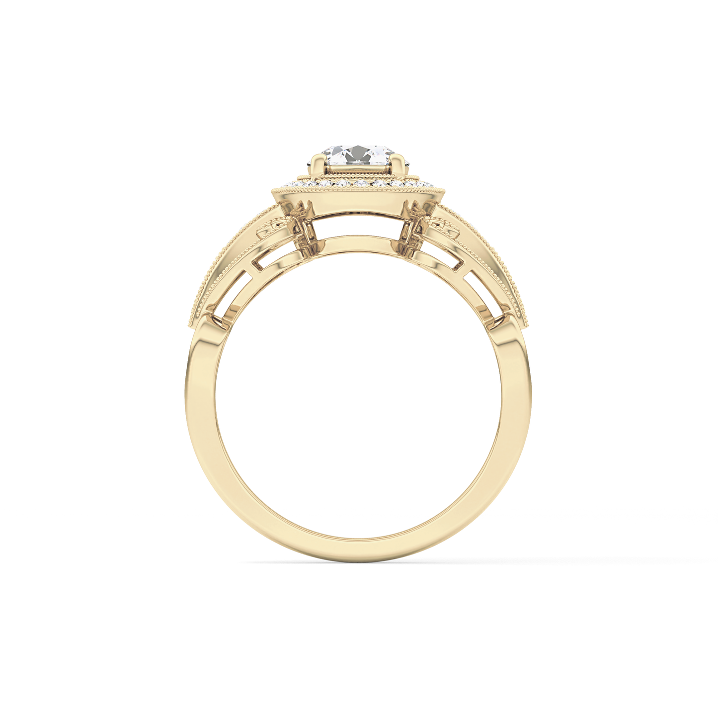 Round Cut 0.67 Carat Moissanite Ring – Halo and Pave Setting in Gold