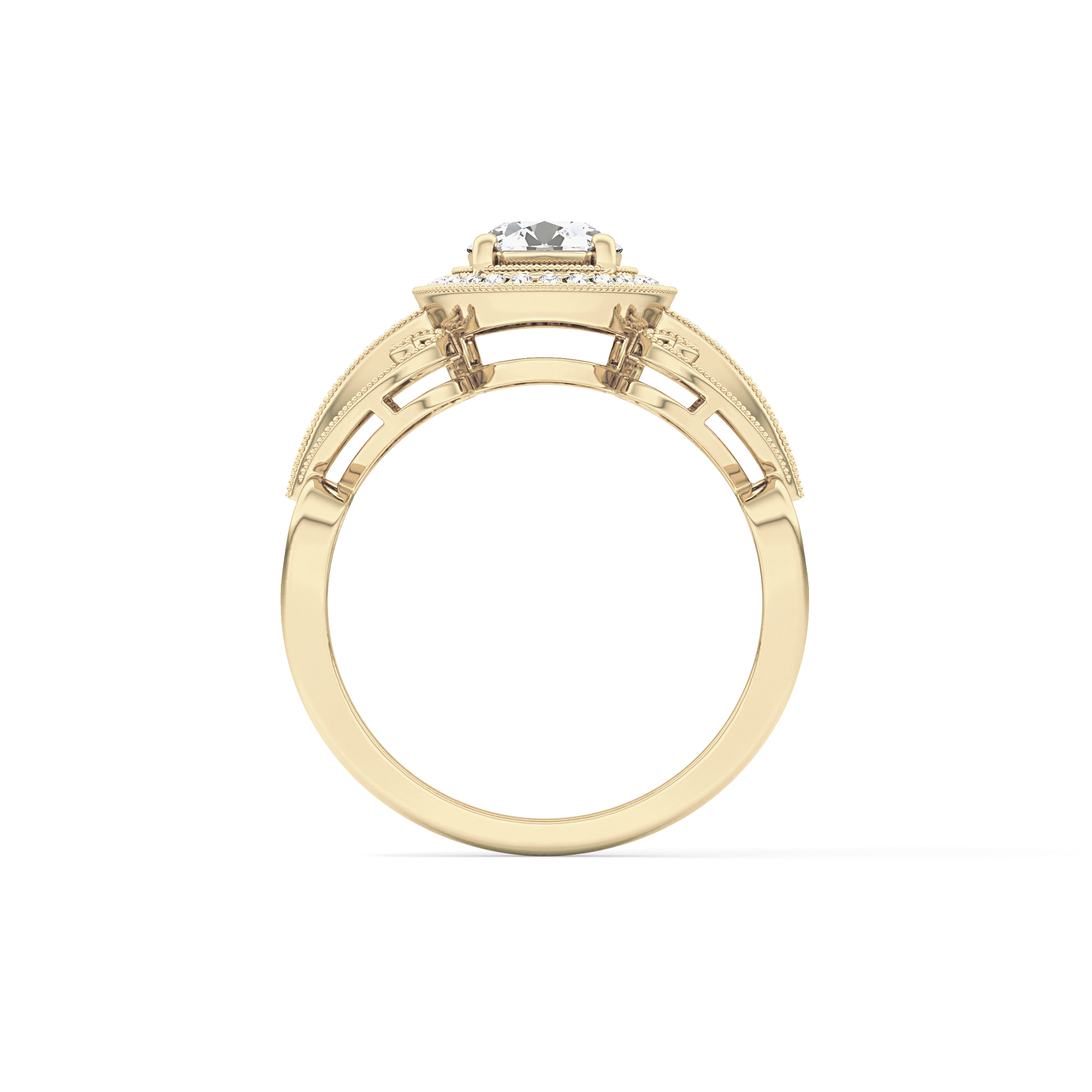 Round Cut 0.67 Carat Moissanite Ring – Halo and Pave Setting in Gold