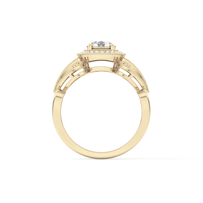 Round Cut 0.67 Carat Moissanite Ring – Halo and Pave Setting in Gold