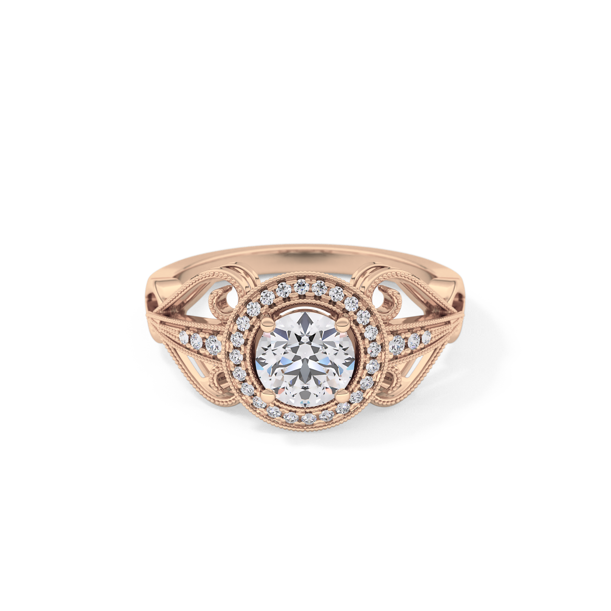 Round Cut 0.67 Carat Moissanite Ring – Halo and Pave Setting in Gold