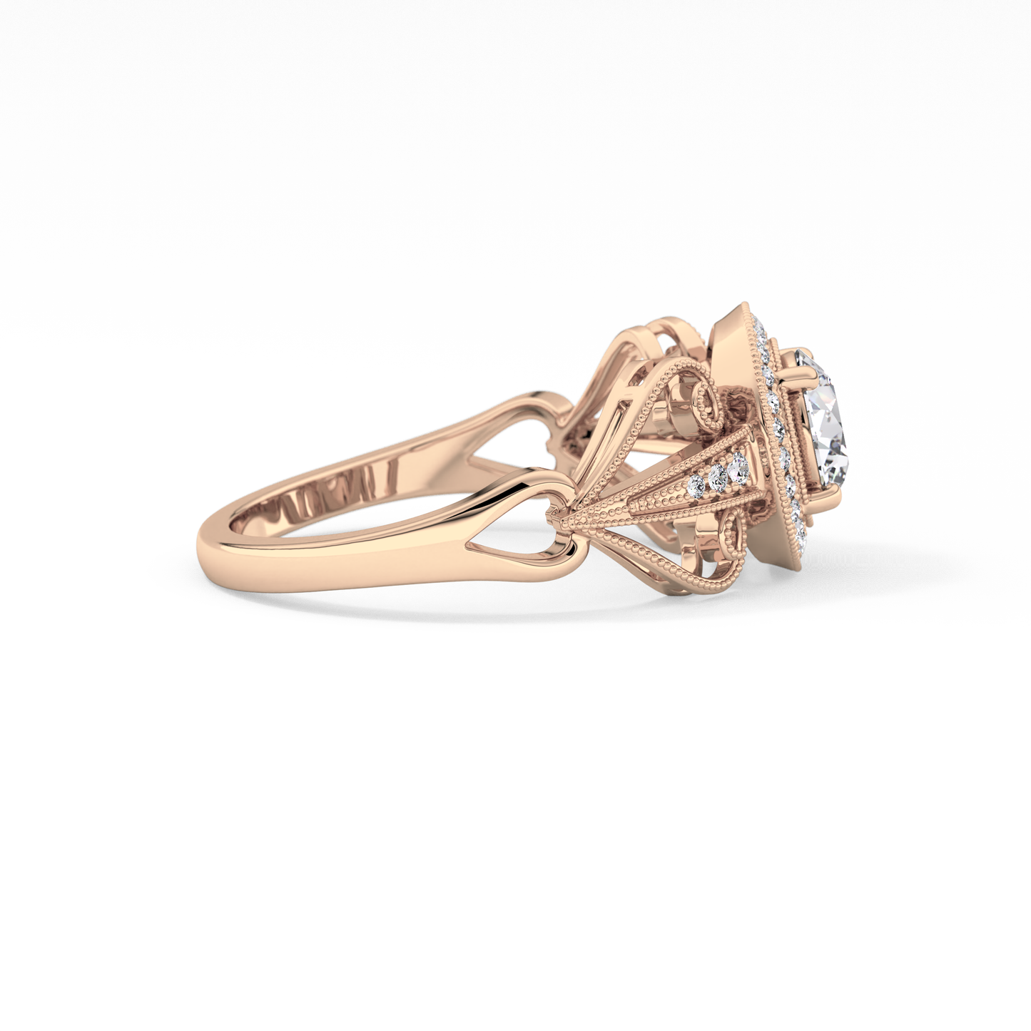Round Cut 0.67 Carat Moissanite Ring – Halo and Pave Setting in Gold