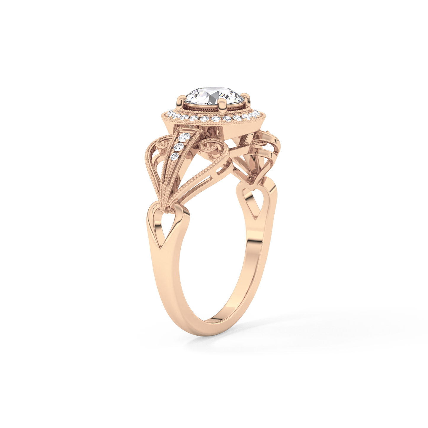 Round Cut 0.67 Carat Moissanite Ring – Halo and Pave Setting in Gold