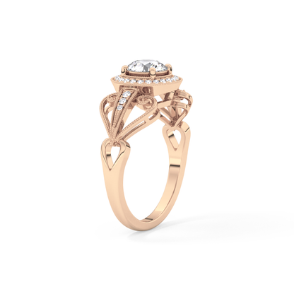 Round Cut 0.67 Carat Moissanite Ring – Halo and Pave Setting in Gold