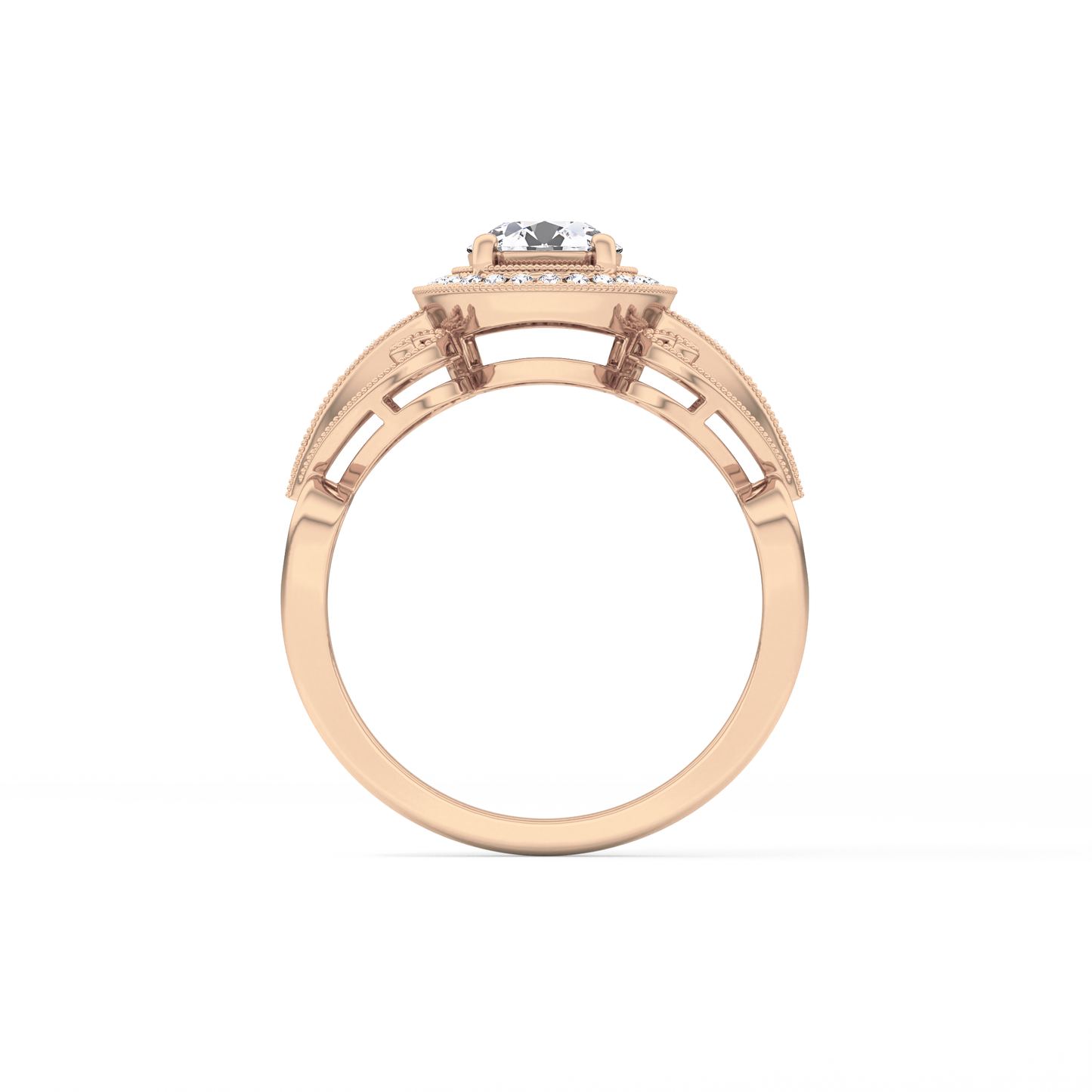 Round Cut 0.67 Carat Moissanite Ring – Halo and Pave Setting in Gold