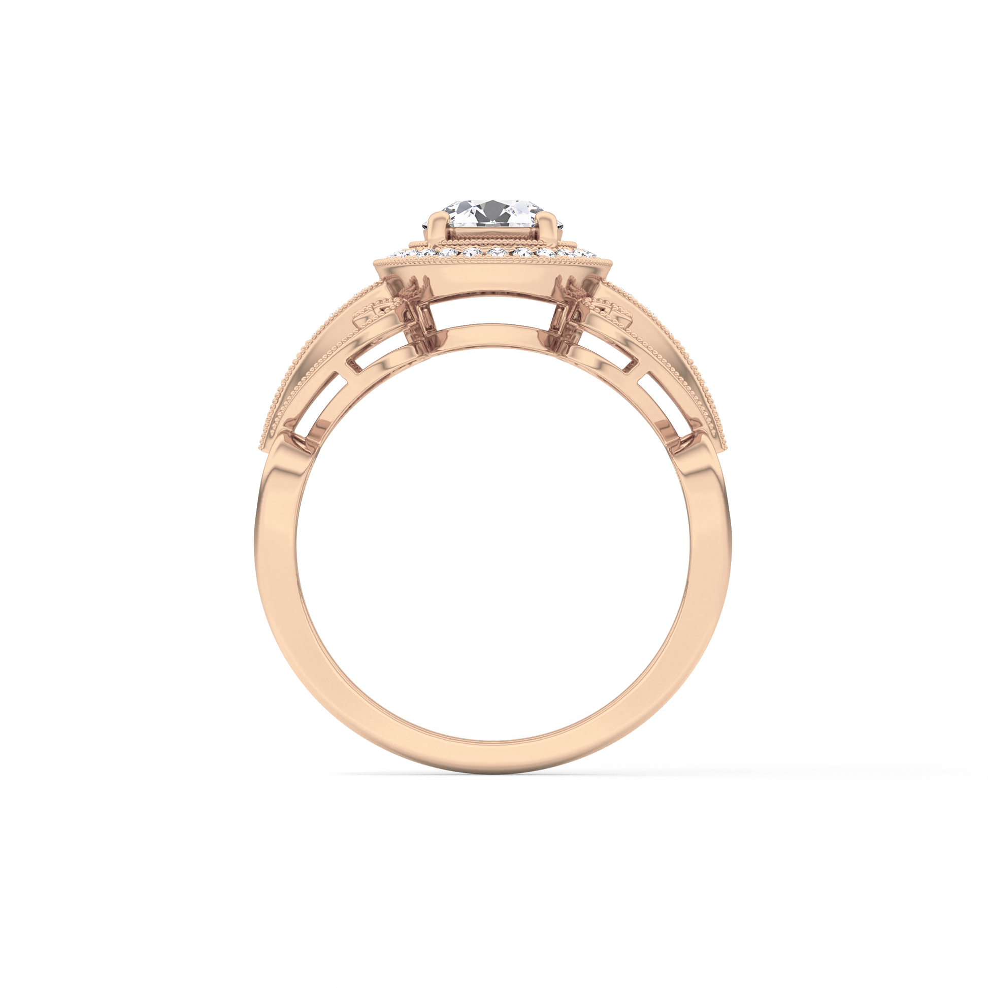Round Cut 0.67 Carat Moissanite Ring – Halo and Pave Setting in Gold