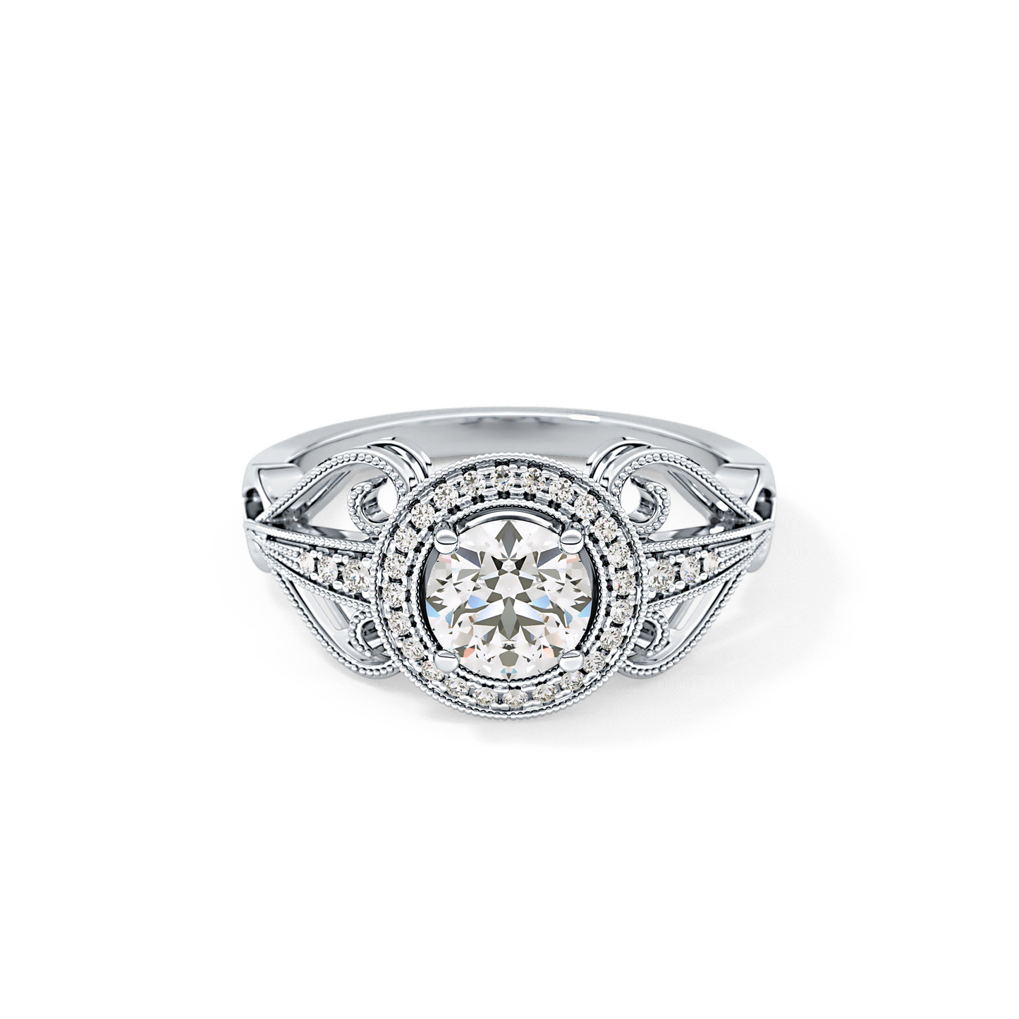 Round Cut 0.67 Carat Moissanite Ring – Halo and Pave Setting in Gold