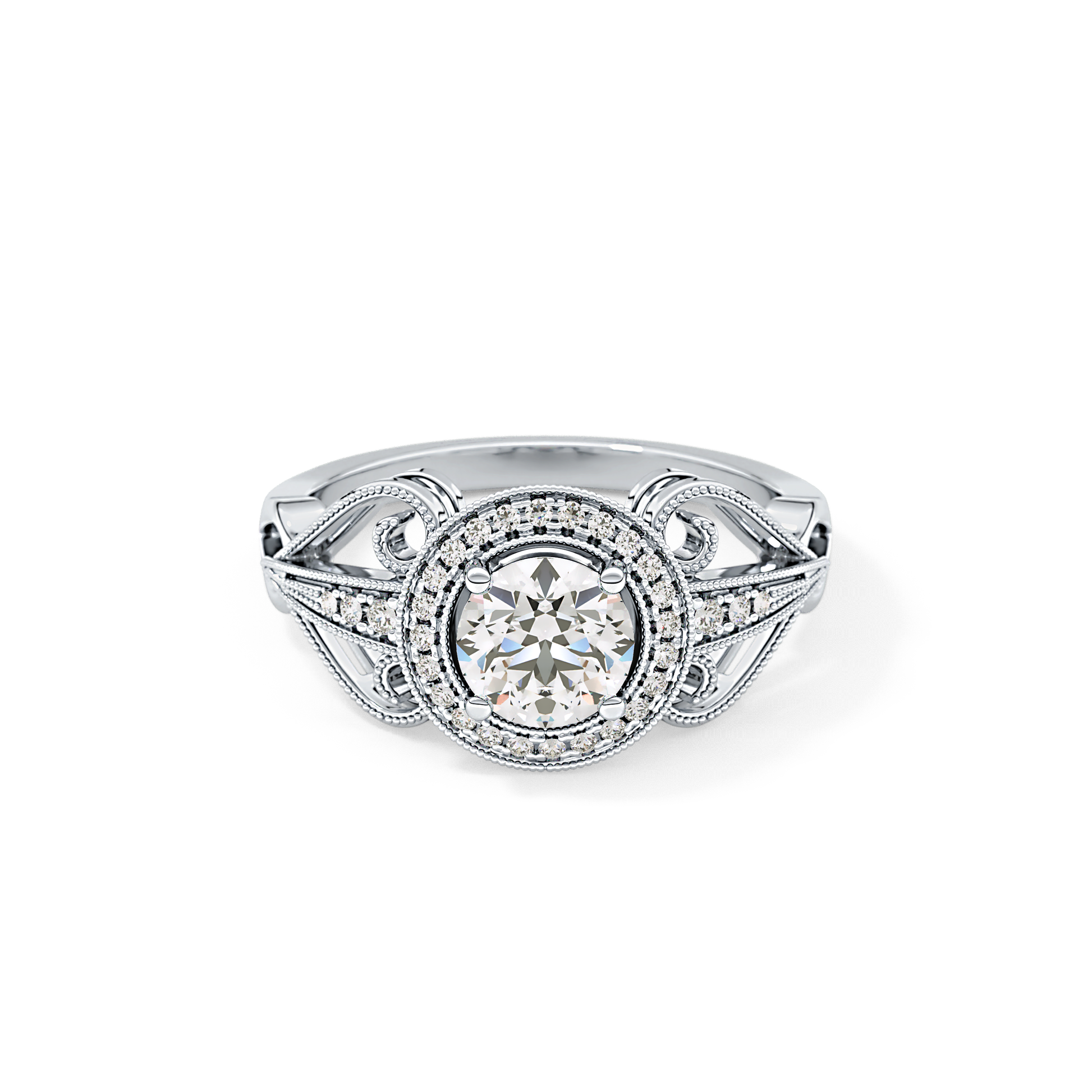 Round Cut 0.67 Carat Moissanite Ring – Halo and Pave Setting in Gold