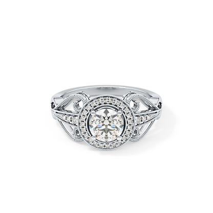 Round Cut 0.67 Carat Moissanite Ring – Halo and Pave Setting in Gold