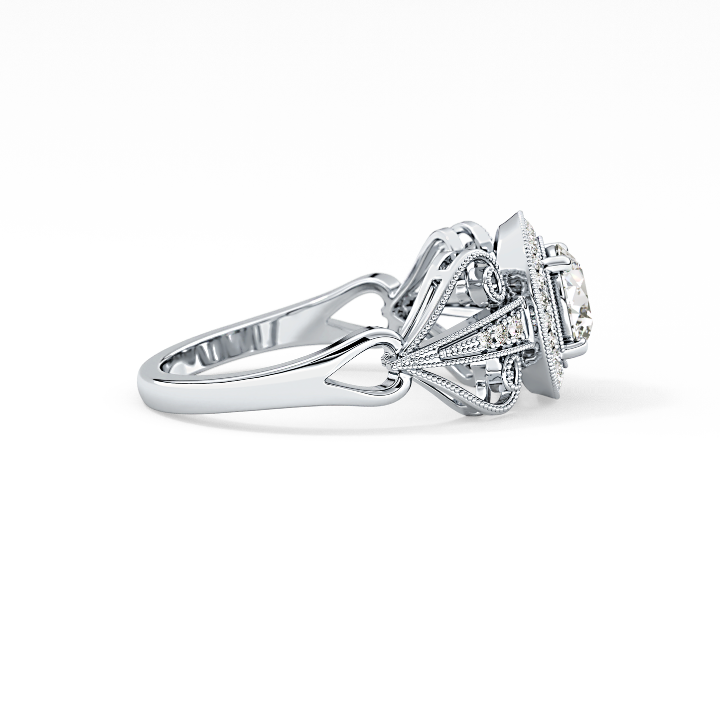 Round Cut 0.67 Carat Moissanite Ring – Halo and Pave Setting in Gold