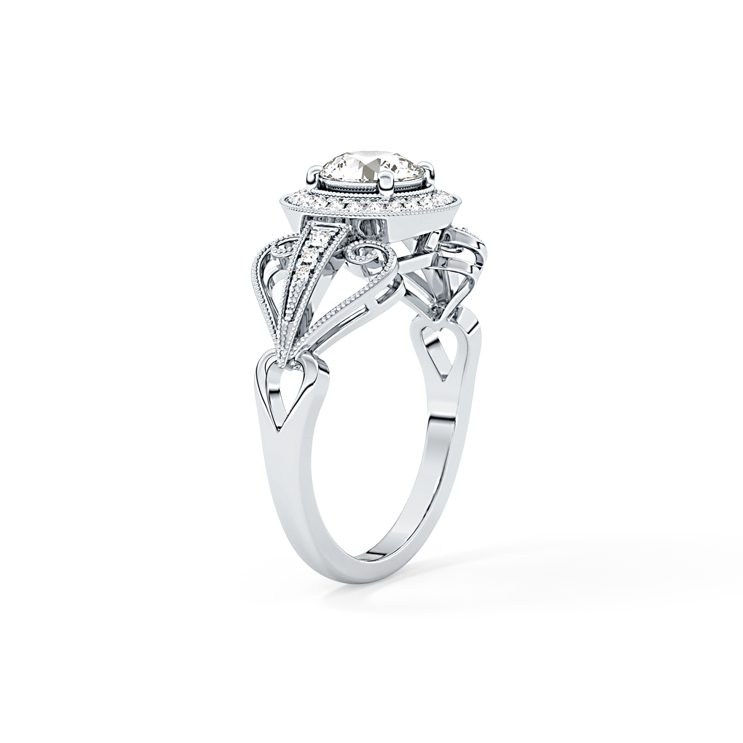 Round Cut 0.67 Carat Moissanite Ring – Halo and Pave Setting in Gold