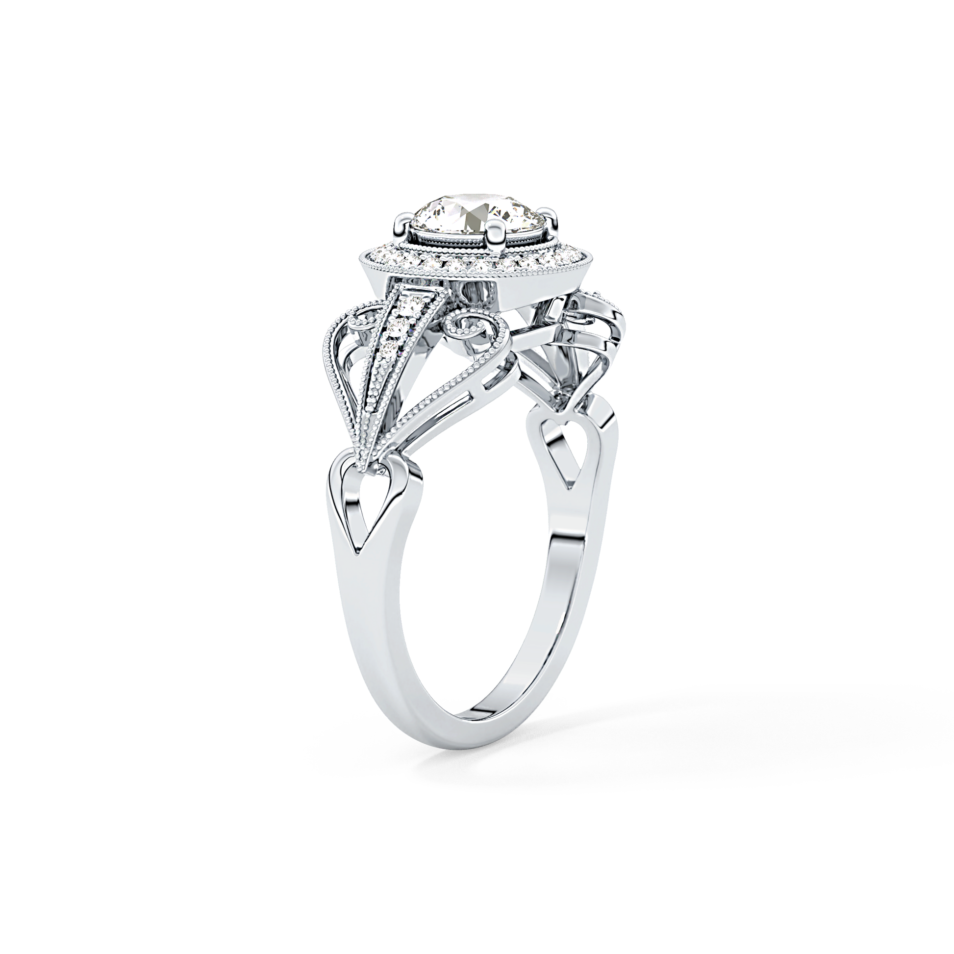 Round Cut 0.67 Carat Moissanite Ring – Halo and Pave Setting in Gold