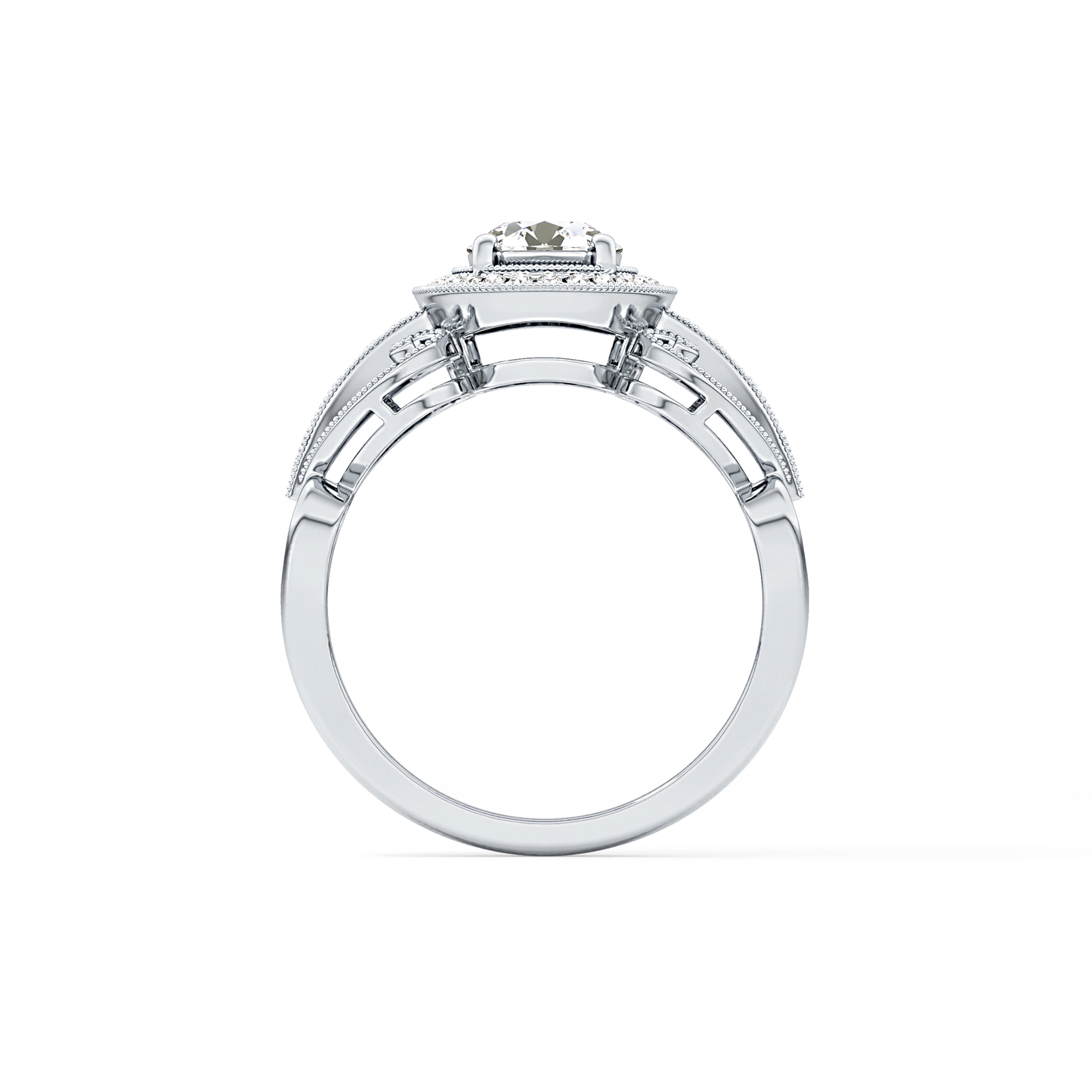 Round Cut 0.67 Carat Moissanite Ring – Halo and Pave Setting in Gold