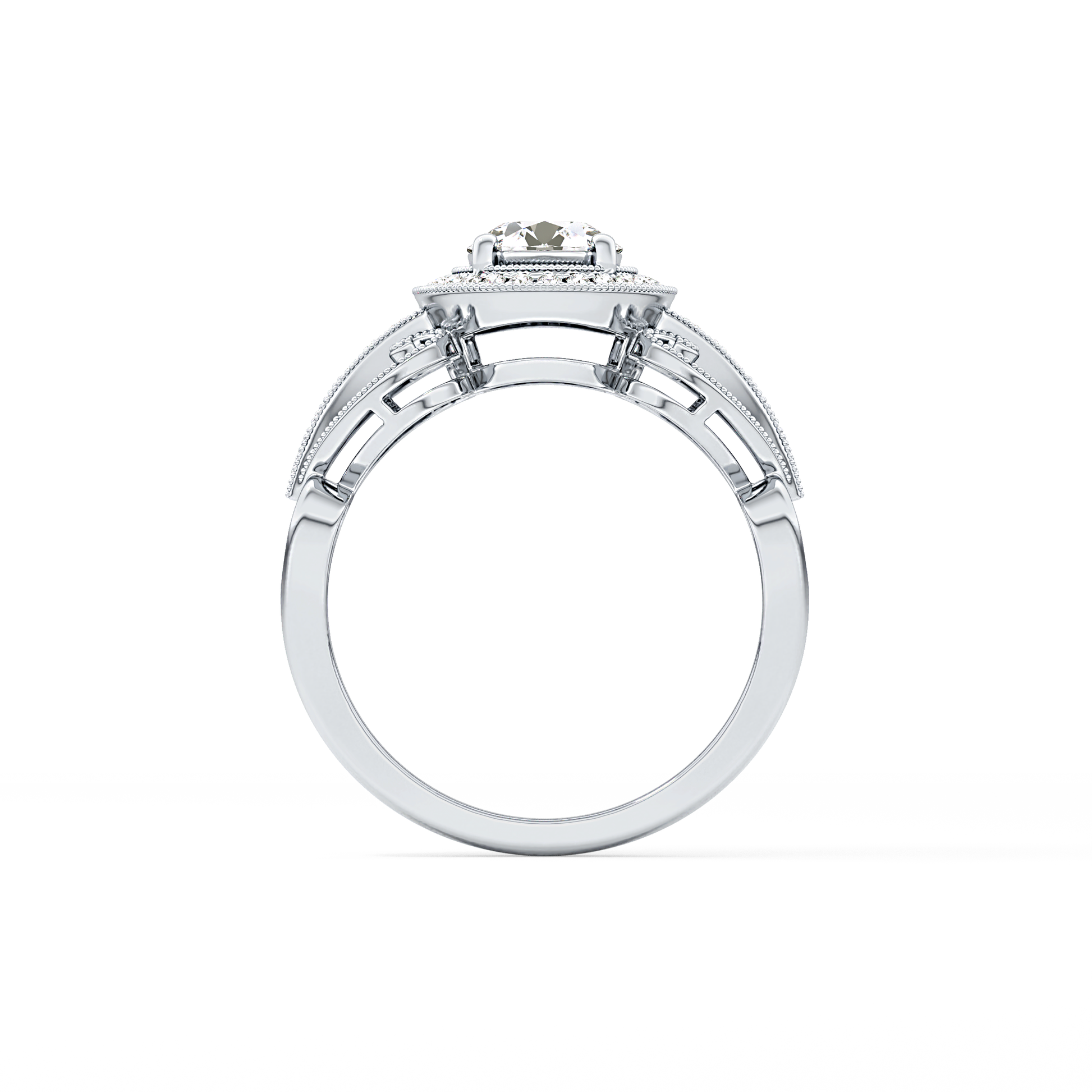 Round Cut 0.67 Carat Moissanite Ring – Halo and Pave Setting in Gold