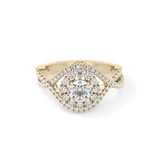 Round Cut 0.45 Carat Moissanite Ring – Halo and Criss Cross Setting in Gold