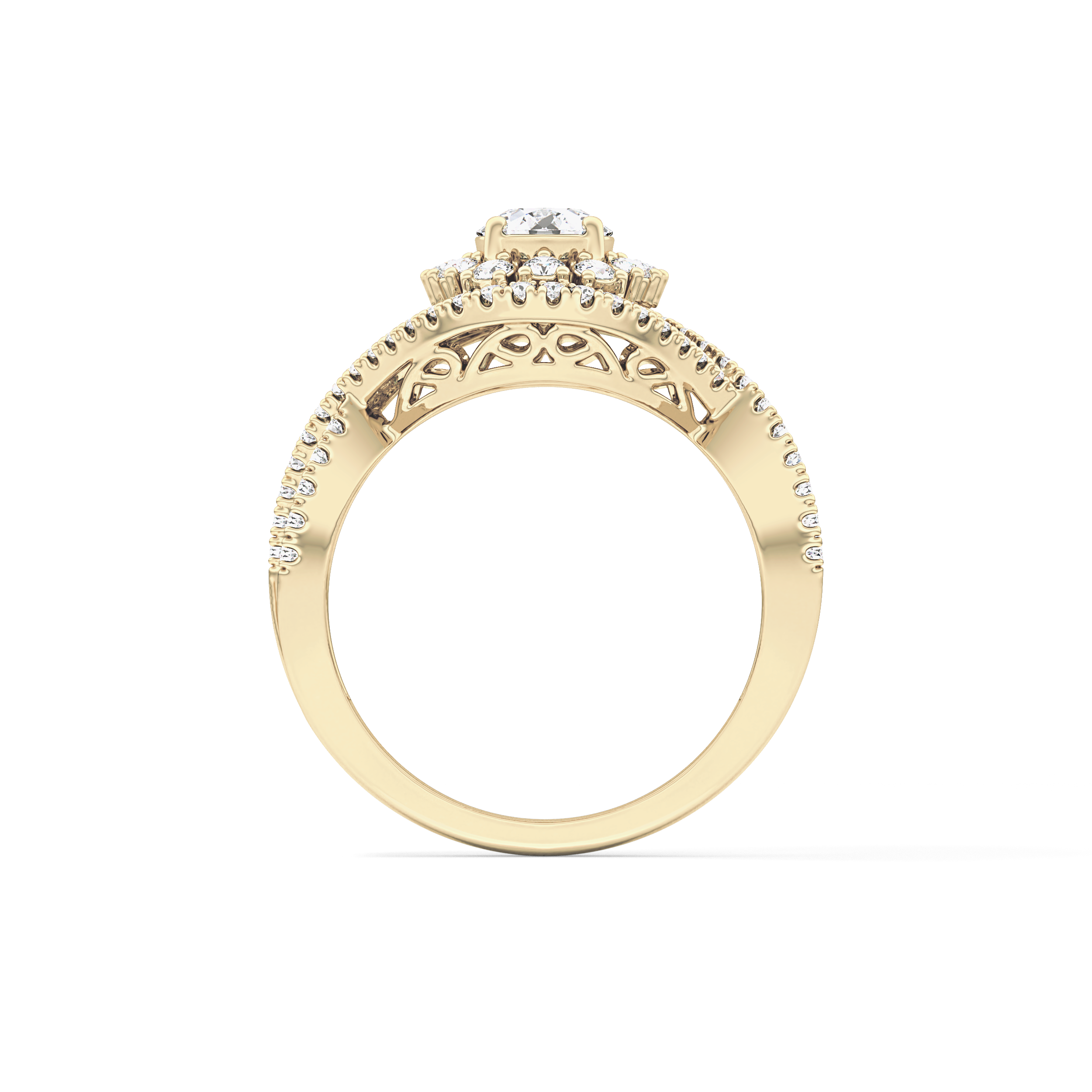 Round Cut 0.45 Carat Moissanite Ring – Halo and Criss Cross Setting in Gold
