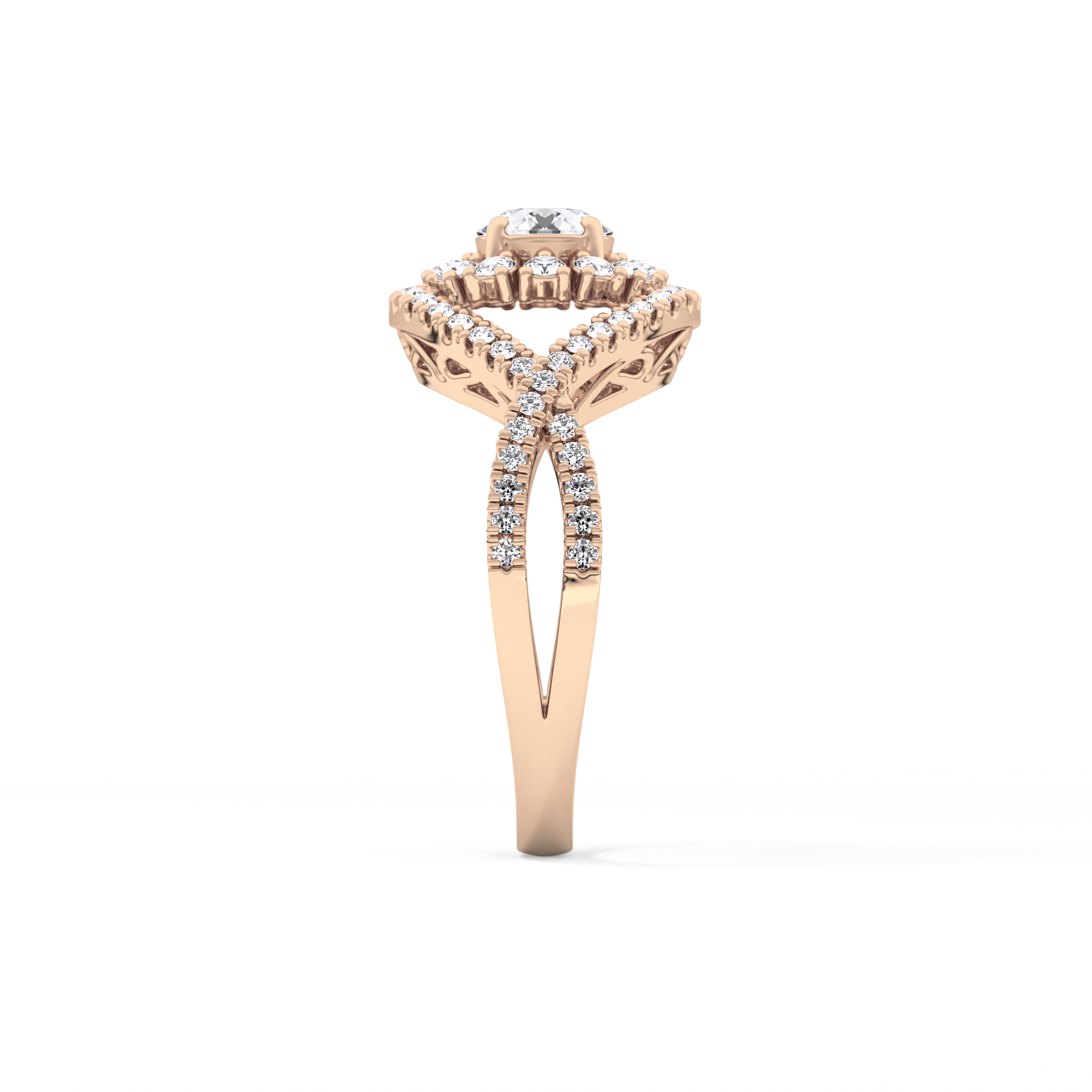 Round Cut 0.45 Carat Moissanite Ring – Halo and Criss Cross Setting in Gold