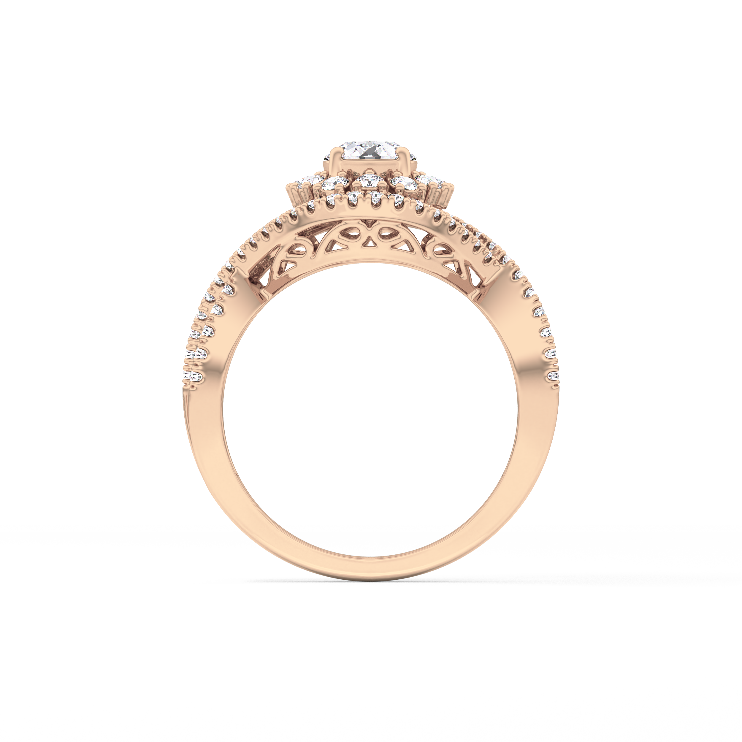 Round Cut 0.45 Carat Moissanite Ring – Halo and Criss Cross Setting in Gold