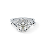 Round Cut 0.45 Carat Moissanite Ring – Halo and Criss Cross Setting in Gold