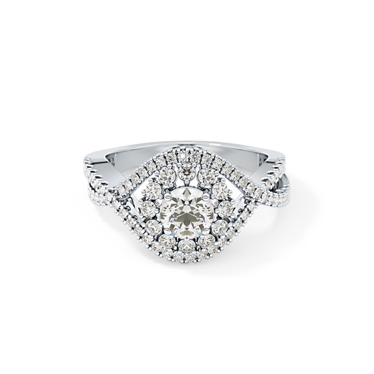 Round Cut 0.45 Carat Moissanite Ring – Halo and Criss Cross Setting in Gold