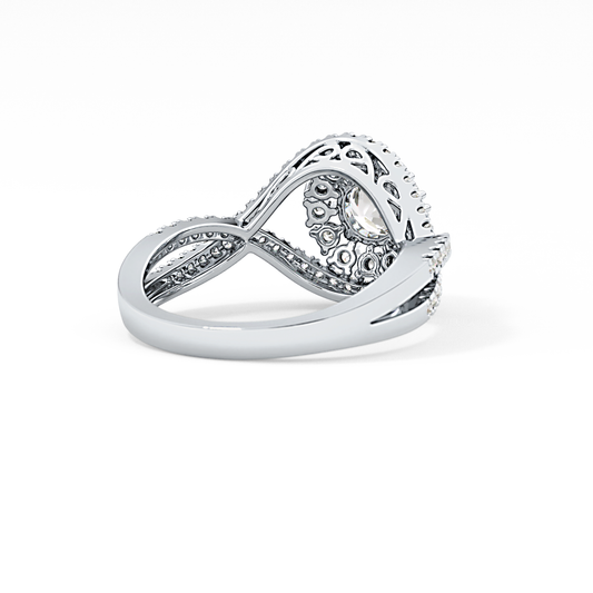 Round Cut 0.45 Carat Moissanite Ring – Halo and Criss Cross Setting in Gold