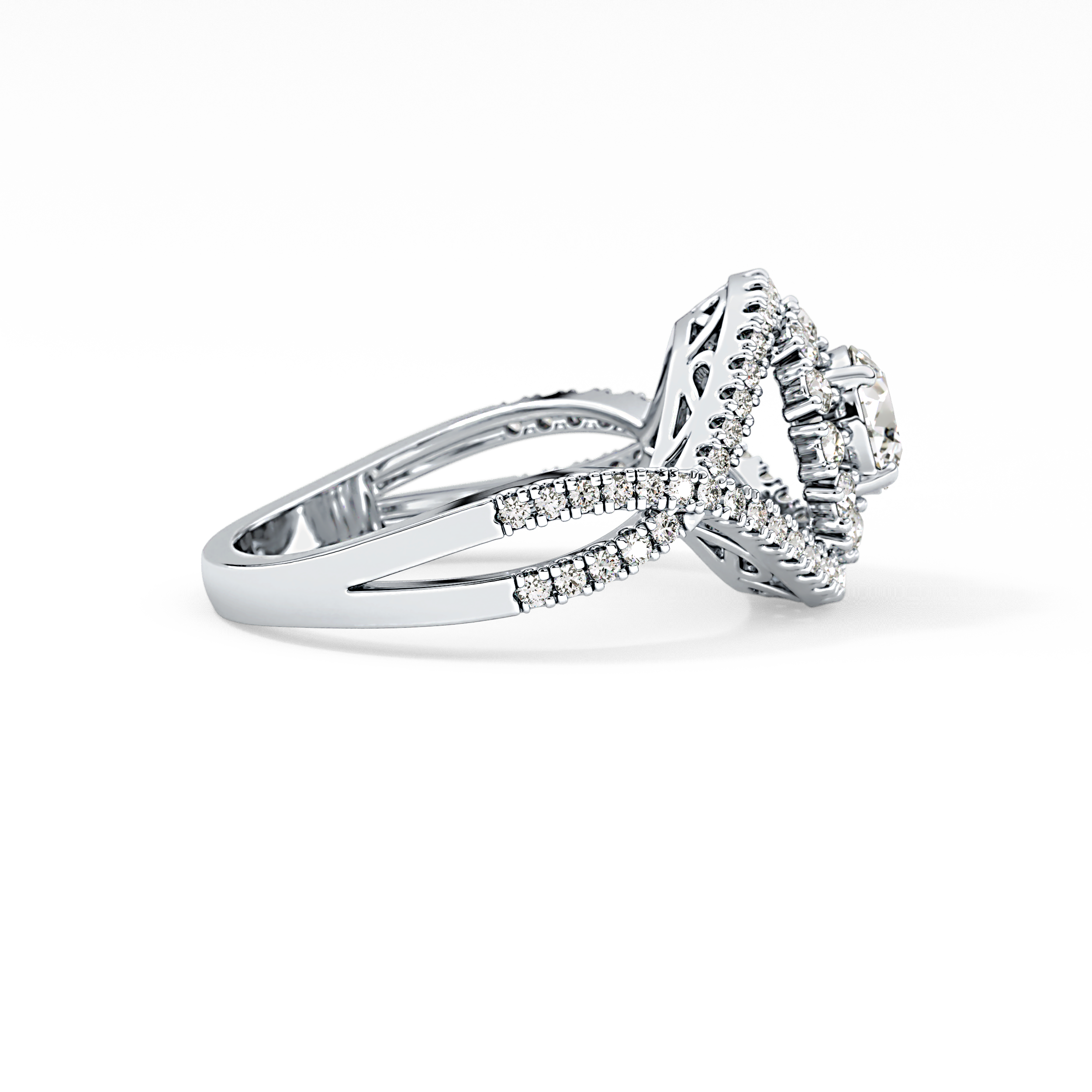 Round Cut 0.45 Carat Moissanite Ring – Halo and Criss Cross Setting in Gold
