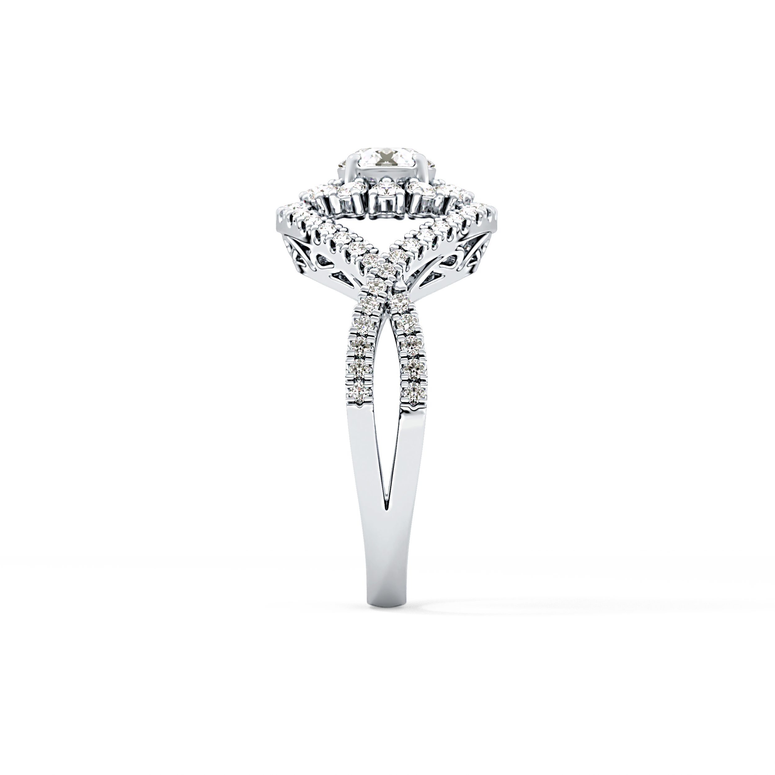 Round Cut 0.45 Carat Moissanite Ring – Halo and Criss Cross Setting in Gold