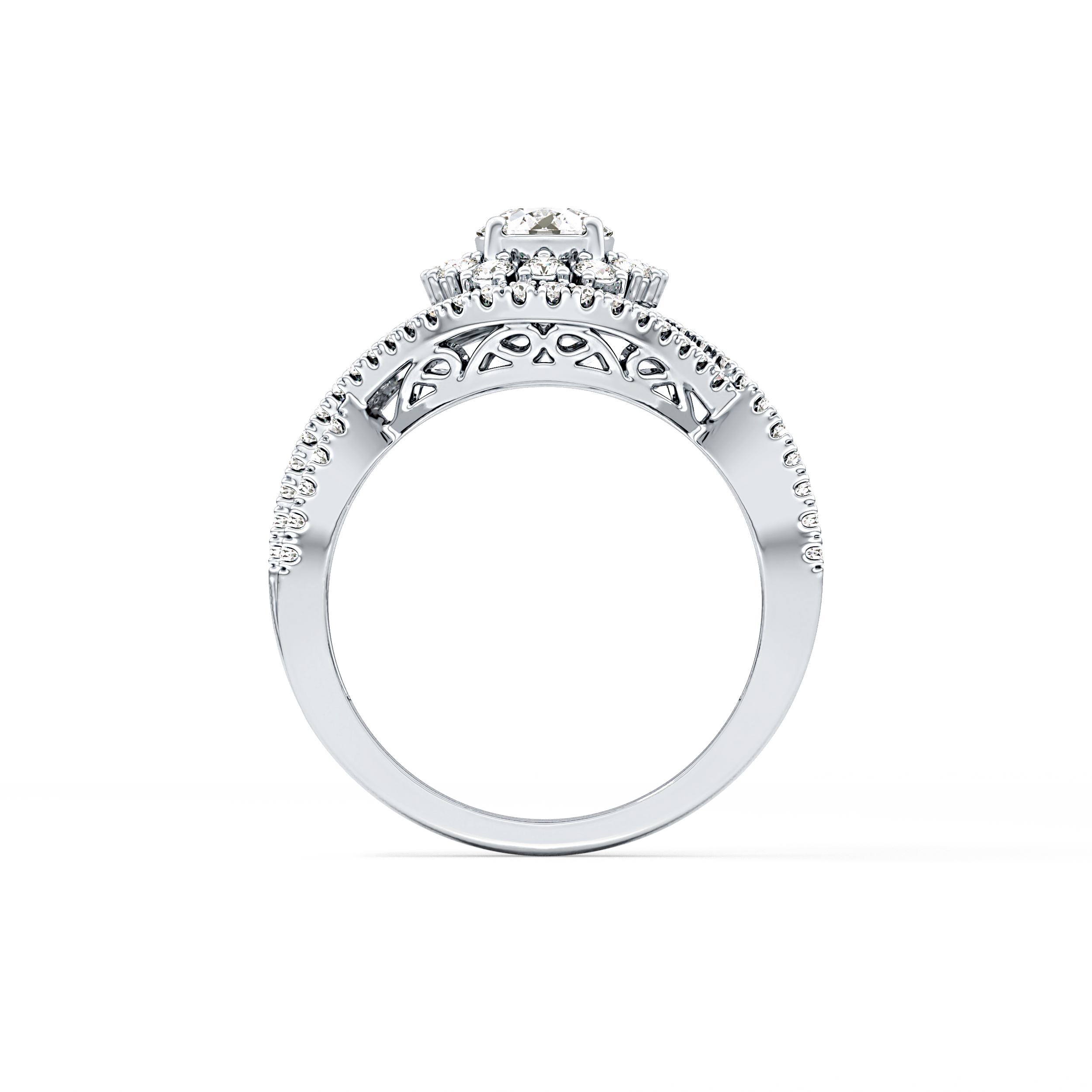 Round Cut 0.45 Carat Moissanite Ring – Halo and Criss Cross Setting in Gold