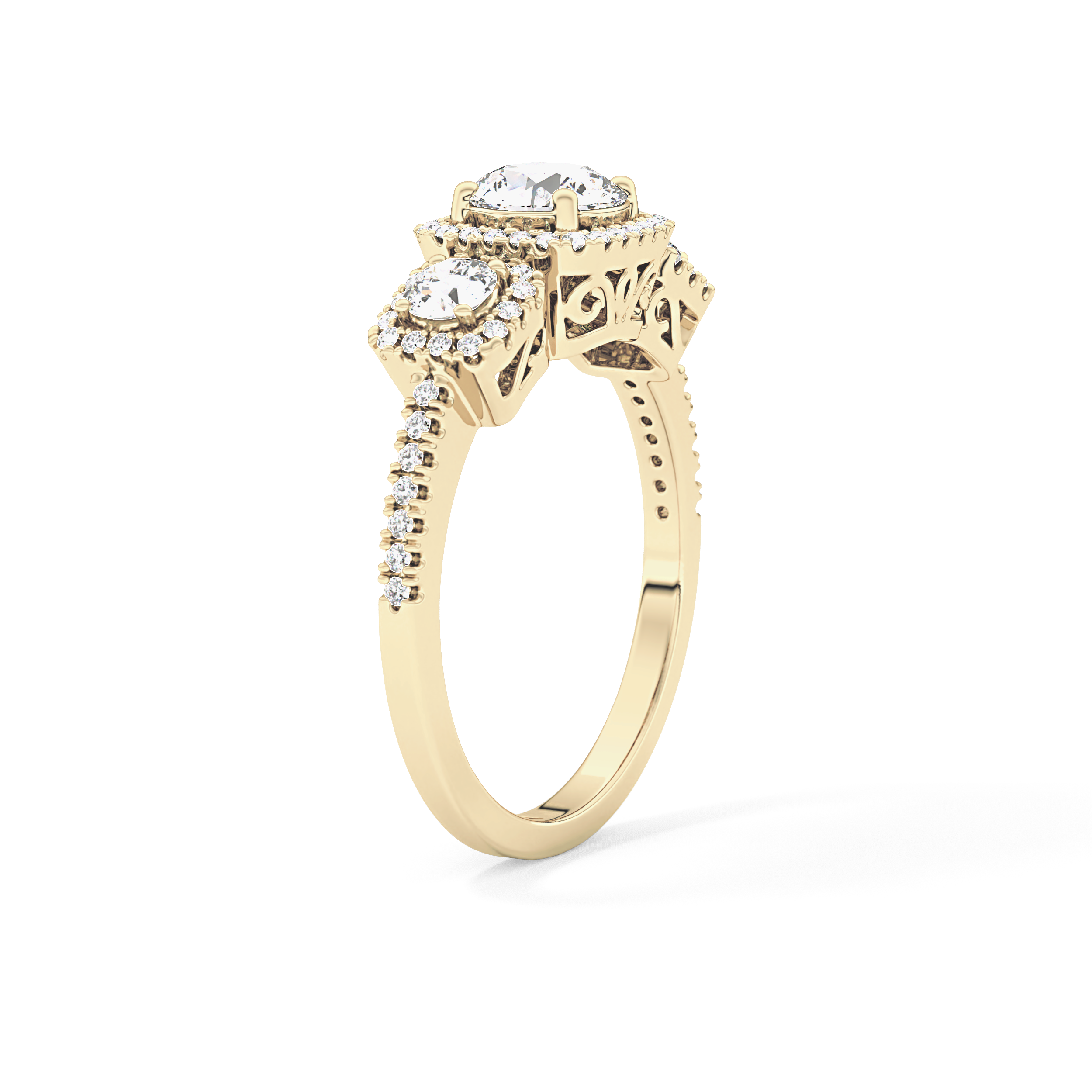 Round Cut 0.79 Carat Moissanite Ring – Cluster Setting in Gold
