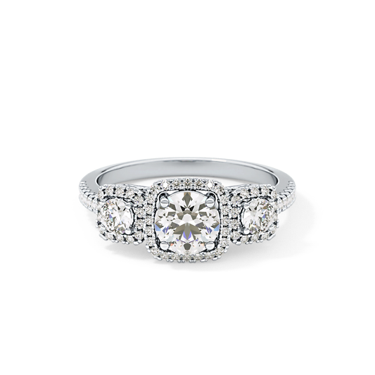 Round Cut 0.79 Carat Moissanite Ring – Cluster Setting in Gold