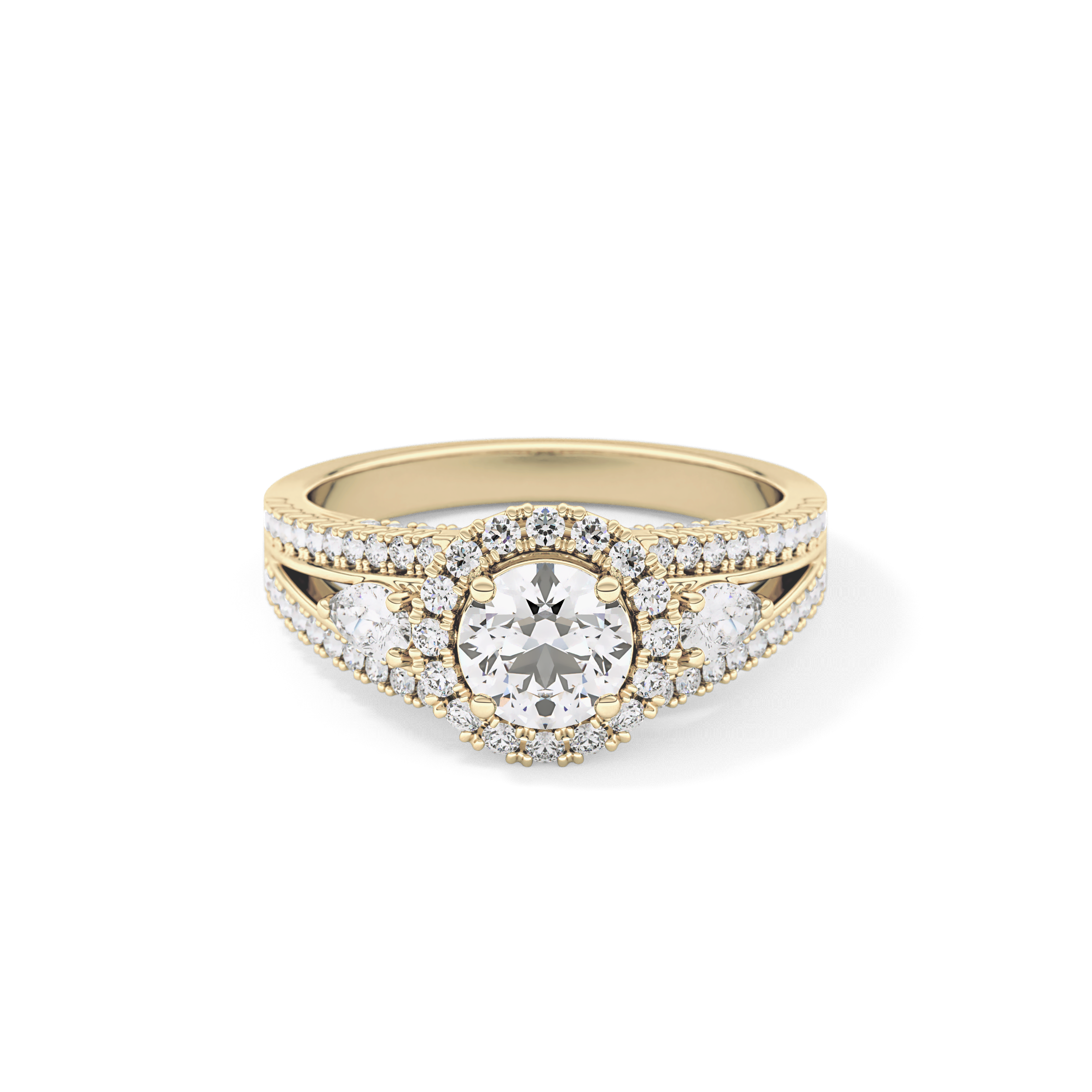 Round Cut 0.62 Carat Moissanite Ring – Cluster Setting in Gold