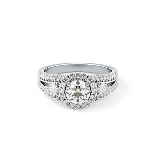 Round Cut 0.62 Carat Moissanite Ring – Cluster Setting in Gold