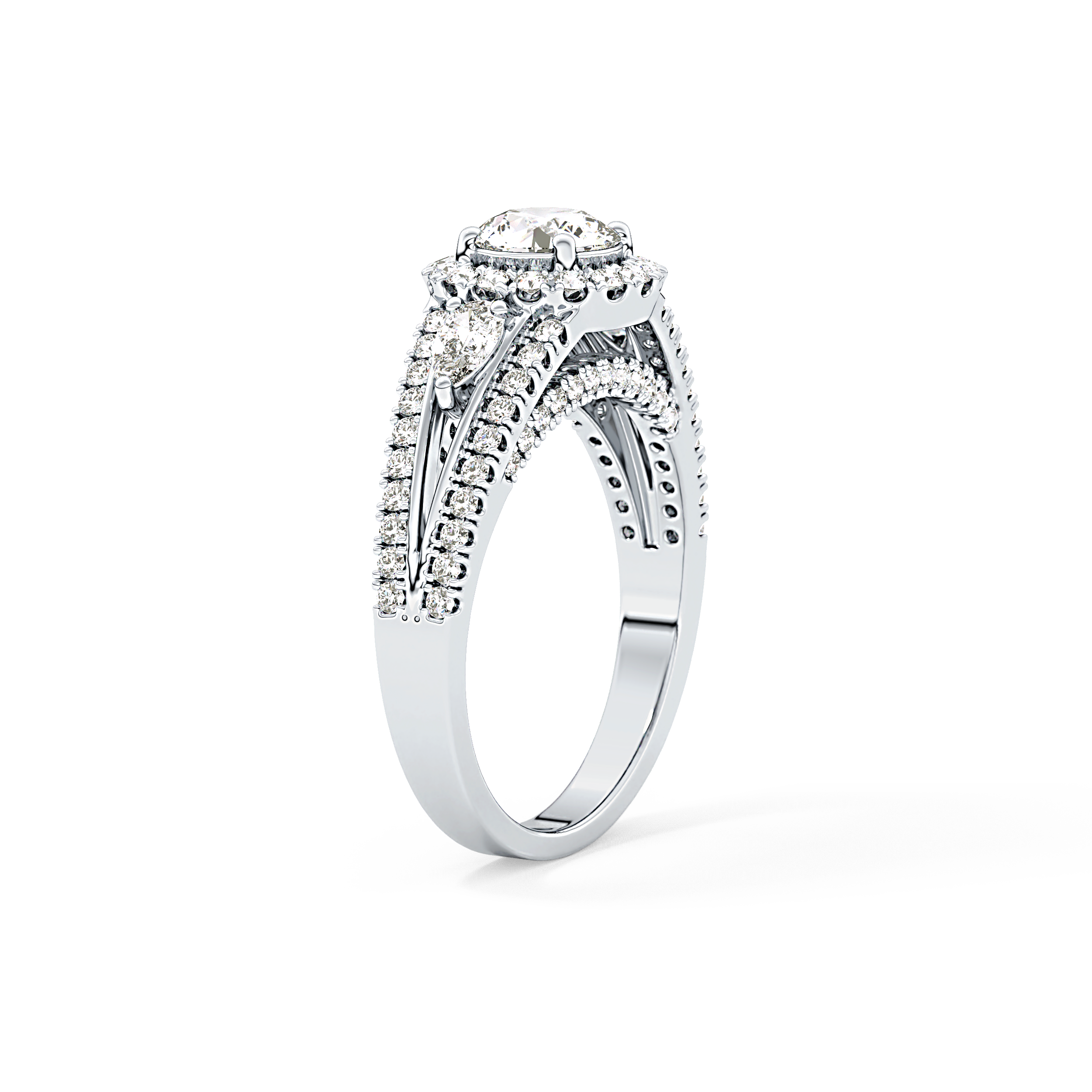 Round Cut 0.62 Carat Moissanite Ring – Cluster Setting in Gold